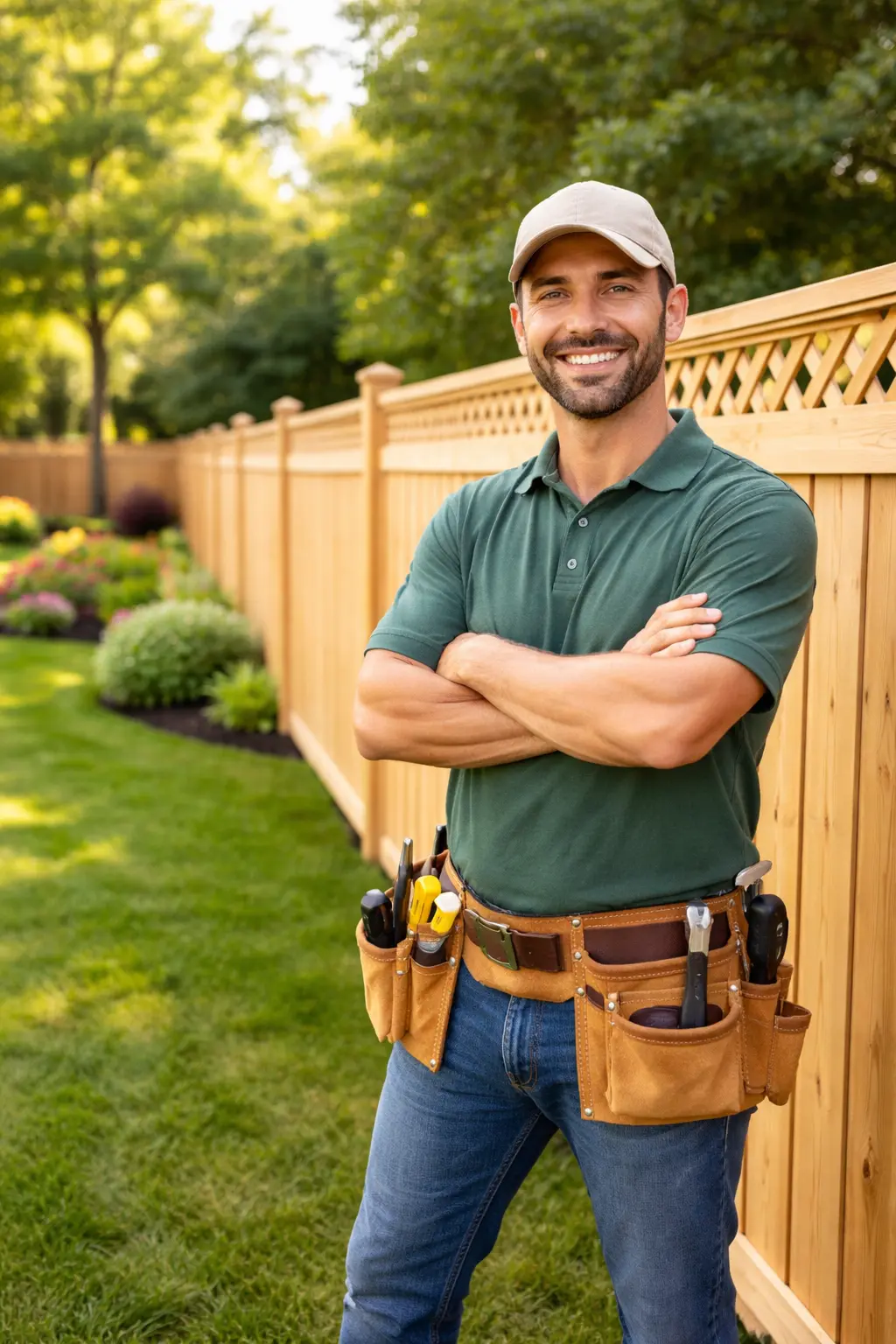 Fence contractor at work