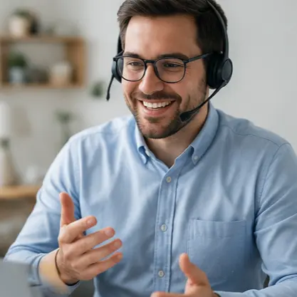 Man on a video call with designer
