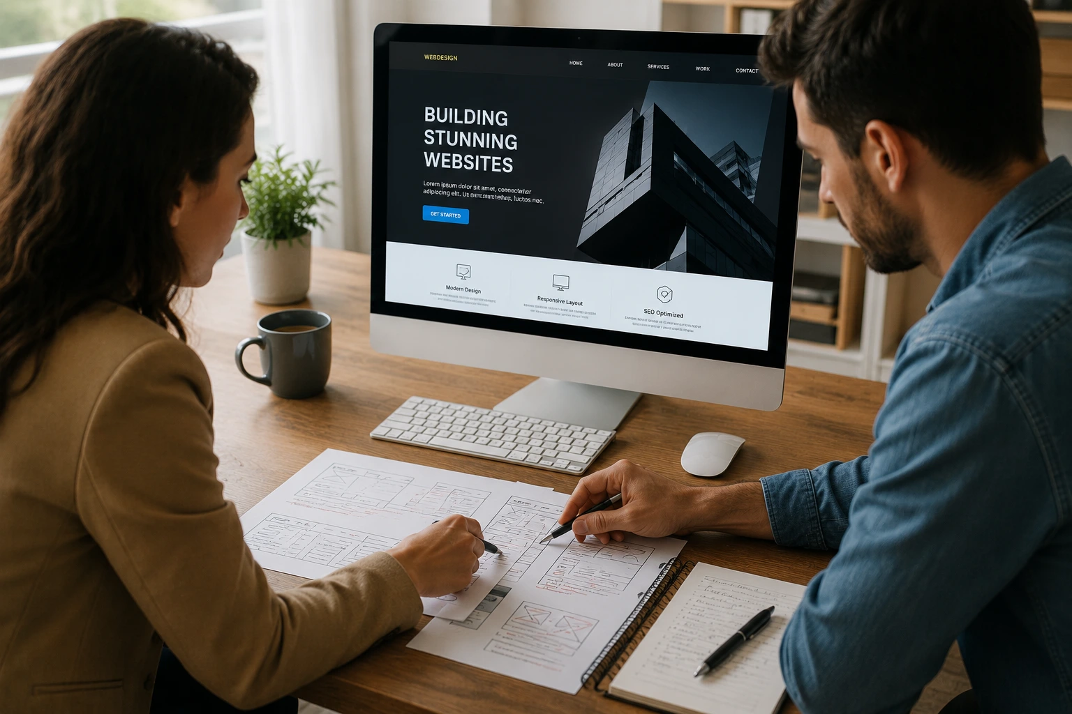 People reviewing a website together
