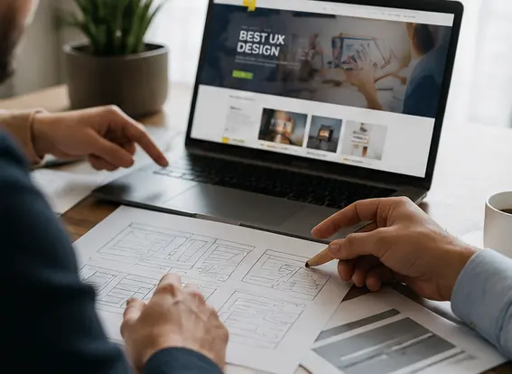 People reviewing a website together