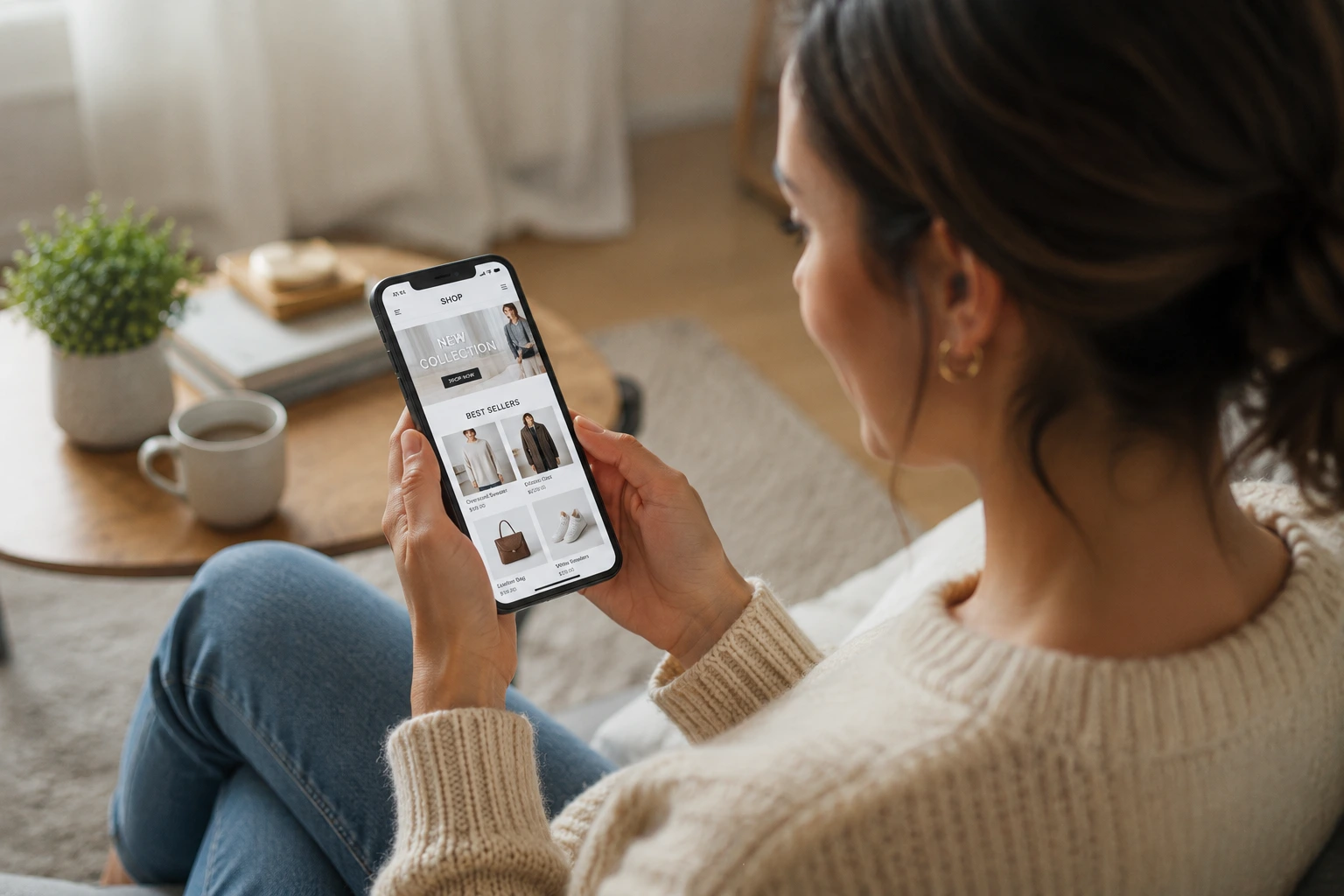 Woman shopping on her phone